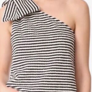 Club Monaco One Shoulder Striped Bow Blouse, Size M